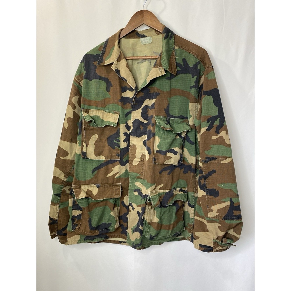 Vintage US Army Military BDU Coat Woodland Combat Camouflage Measures 2XL Rugged